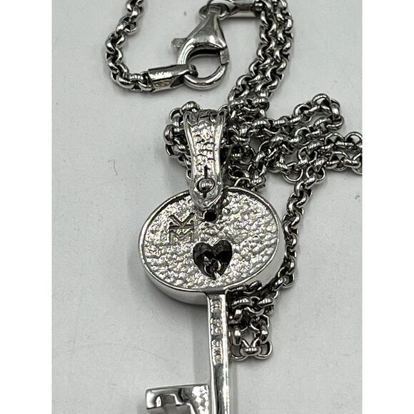 KM 925 Sterling Silver Real White Diamond & Tahitian Pearl Key Pendant - Picture 10 of 14